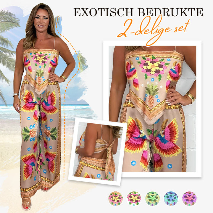 Women's Spaghetti Strap Printed Top and Loose Pants Set