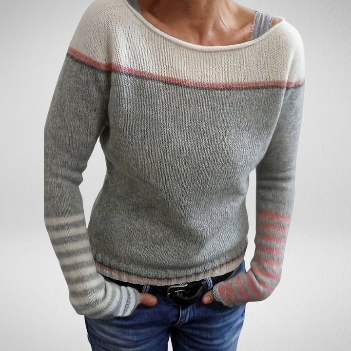 Women's Striped Boat Neck Knit Sweater for Festive Fashion