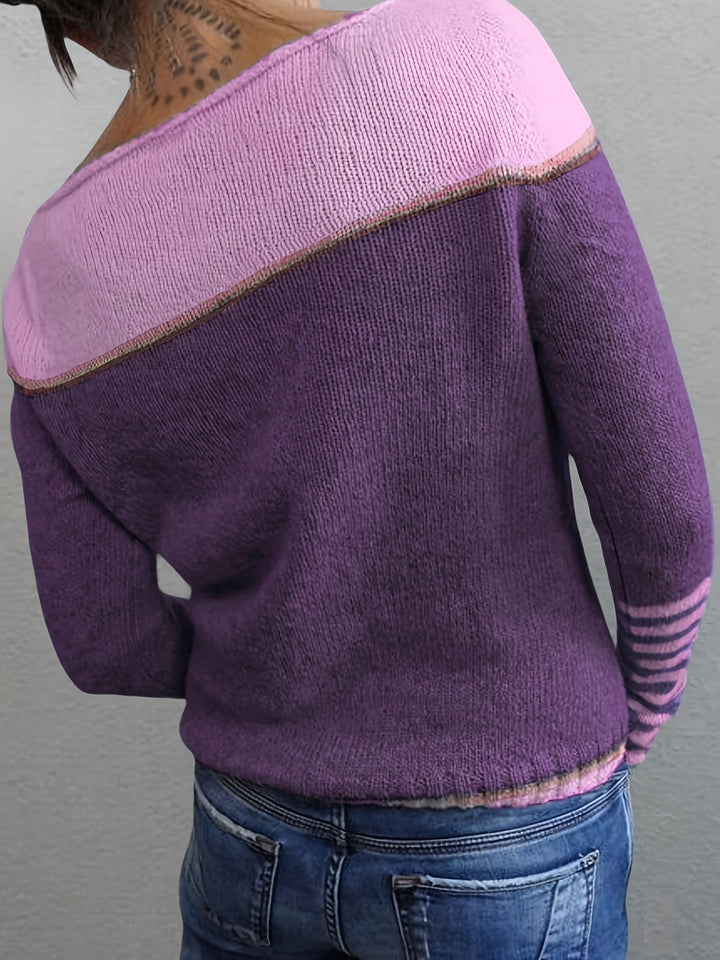 Women's Striped Boat Neck Knit Sweater for Festive Fashion