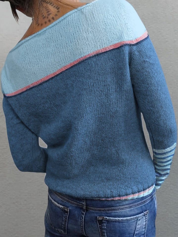 Women's Striped Boat Neck Knit Sweater for Festive Fashion