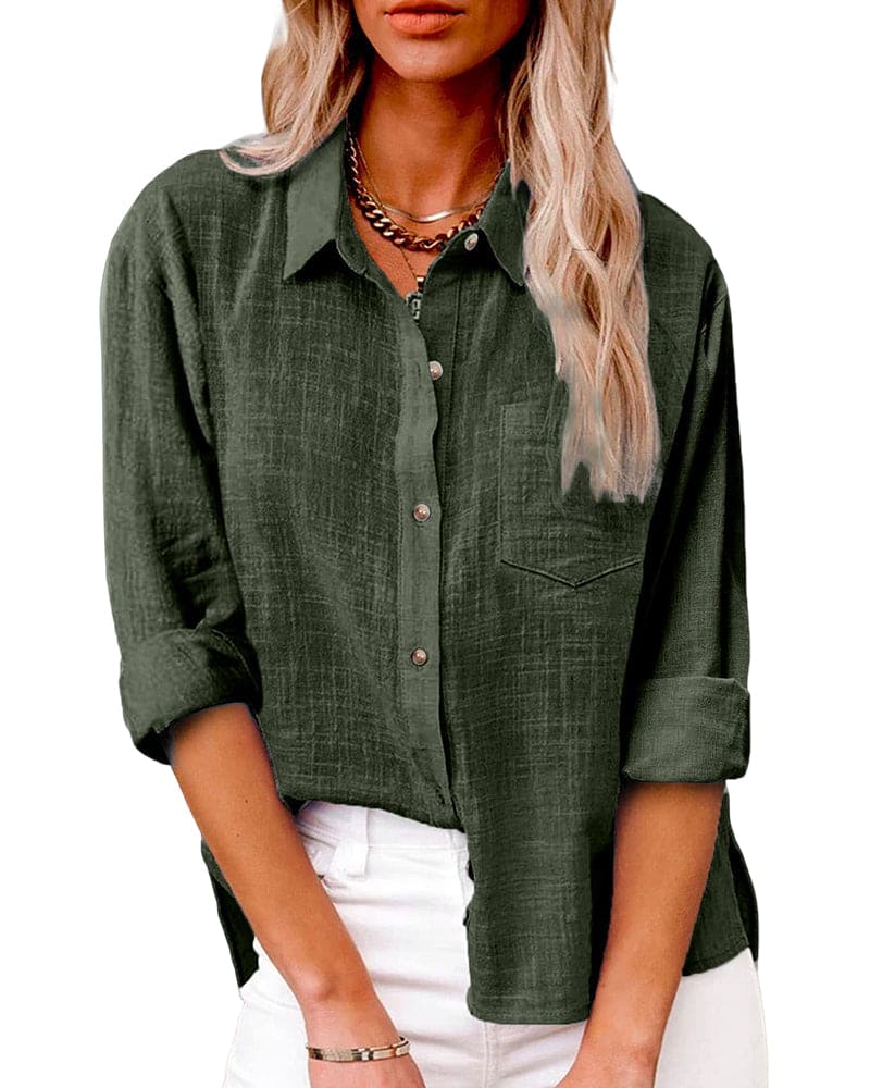 Women's Collared Long Sleeve Button-Up Shirt
