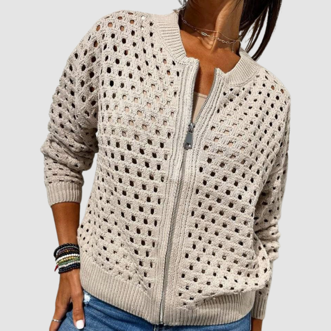 Women's Perforated Knit Zip Cardigan