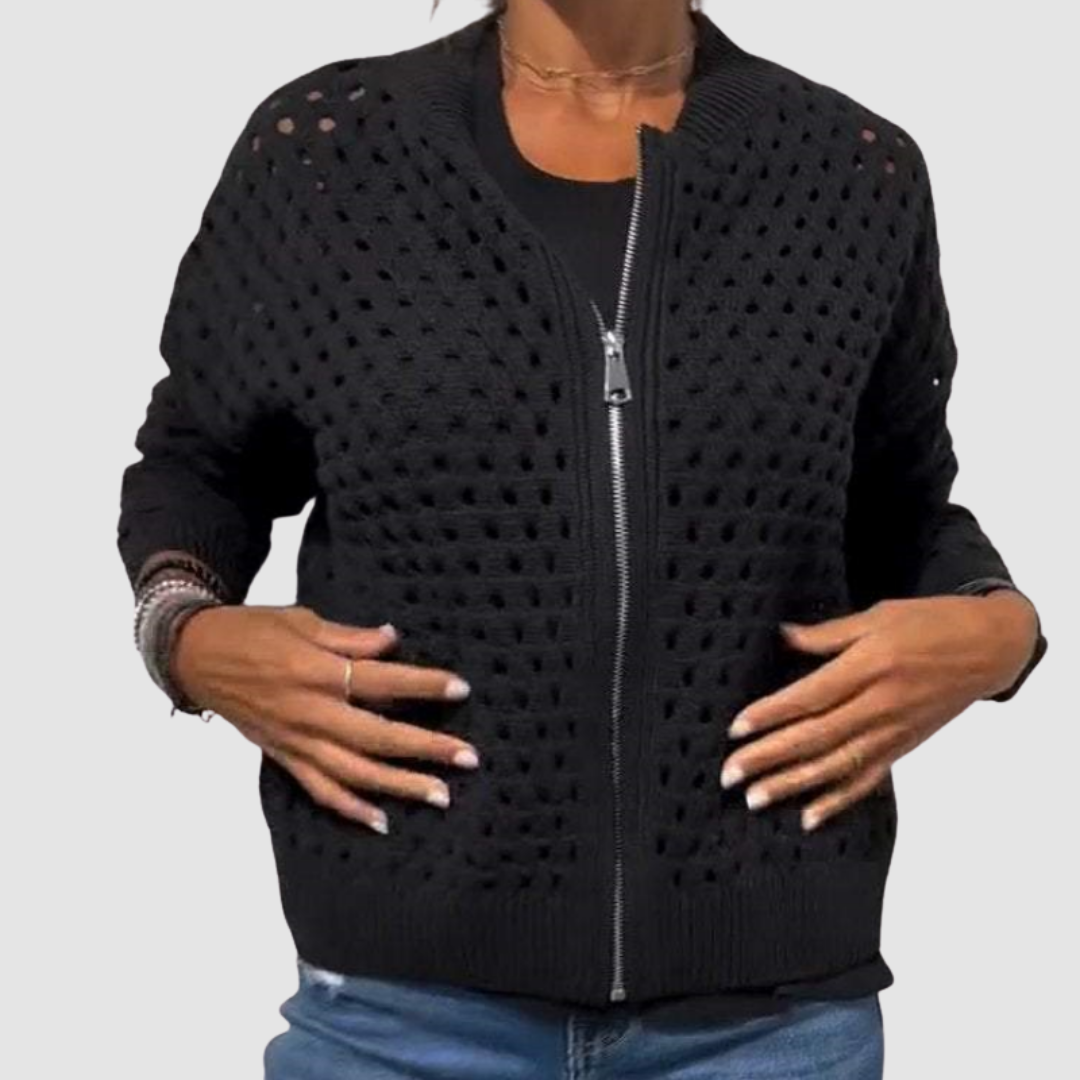Women's Perforated Knit Zip Cardigan