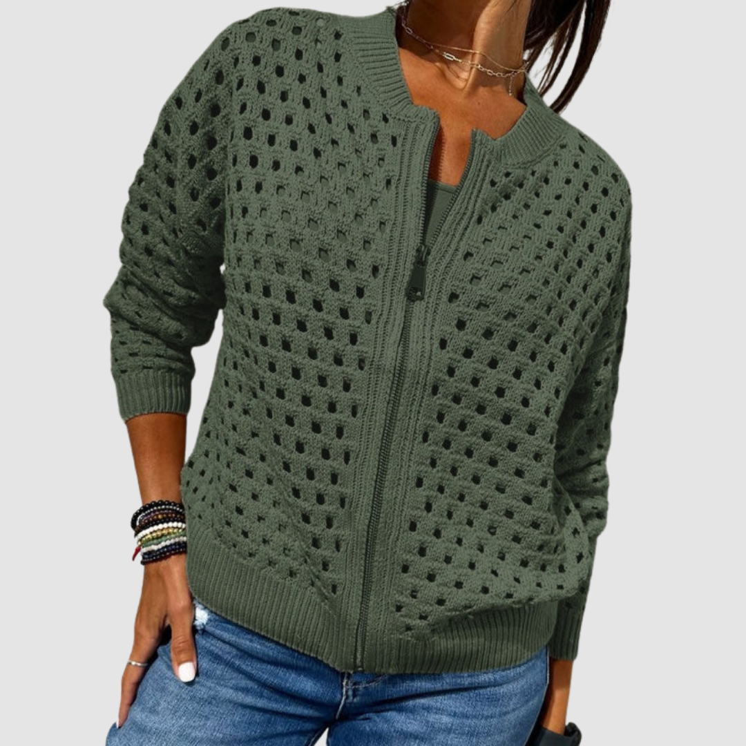 Women's Perforated Knit Zip Cardigan