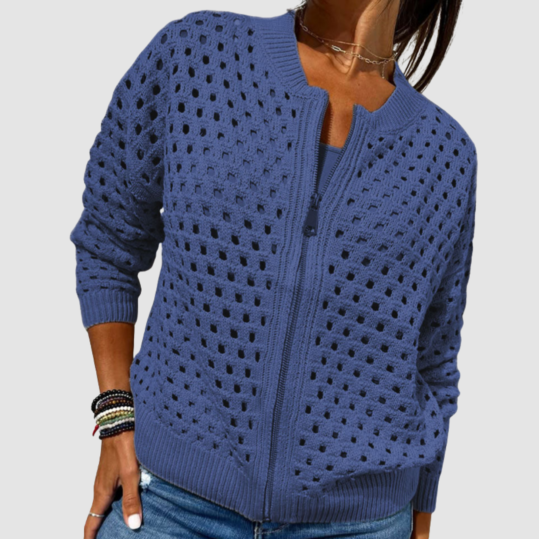 Women's Perforated Knit Zip Cardigan