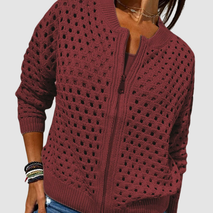 Women's Perforated Knit Zip Cardigan