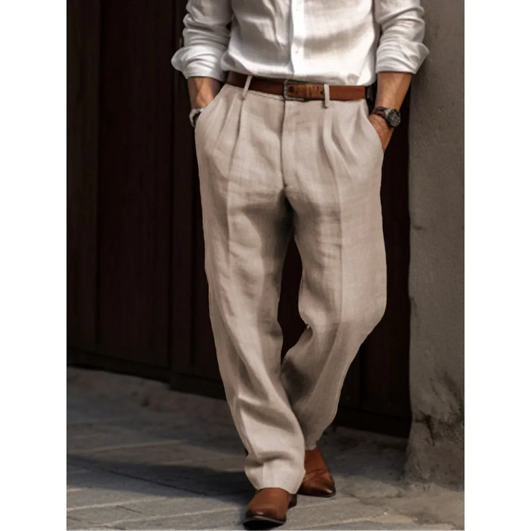 Men's Loose Fit Linen Trousers for Elegant Business Attire