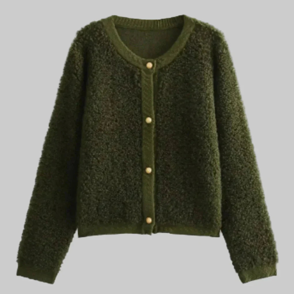 Women's Soft Button Cardigan with Textured Design