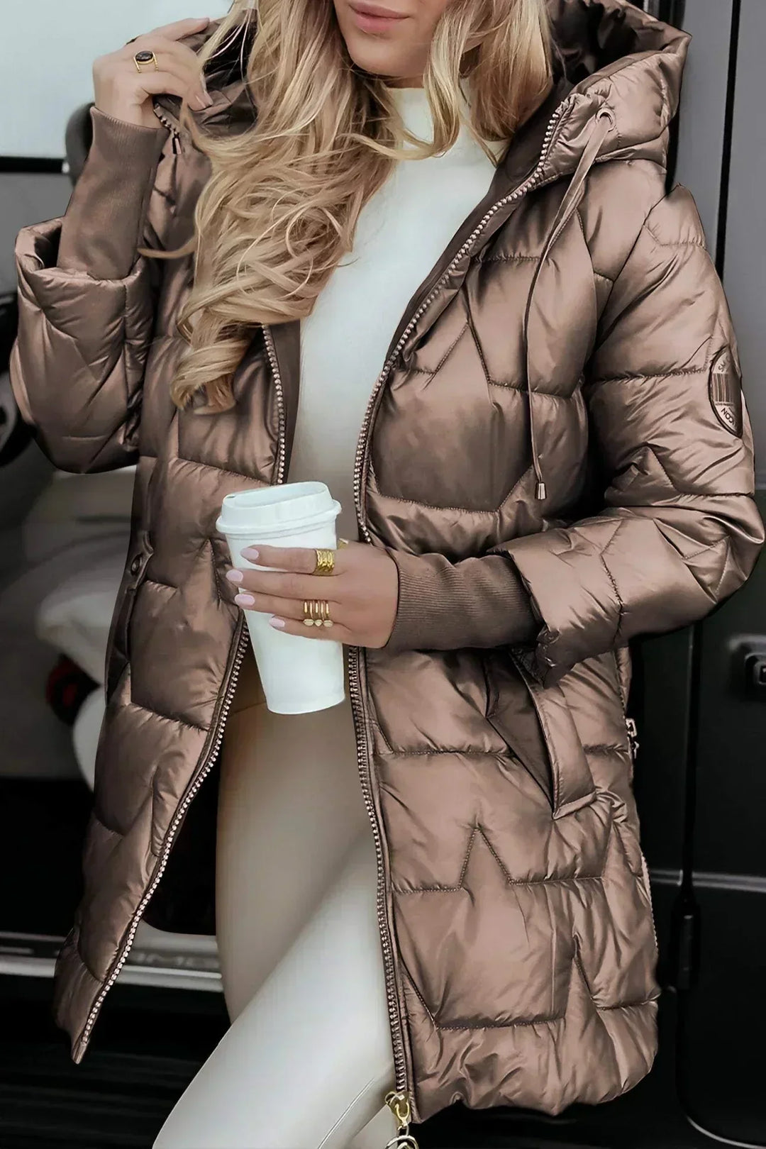 Women's Long Quilted Puffer Jacket with Hood