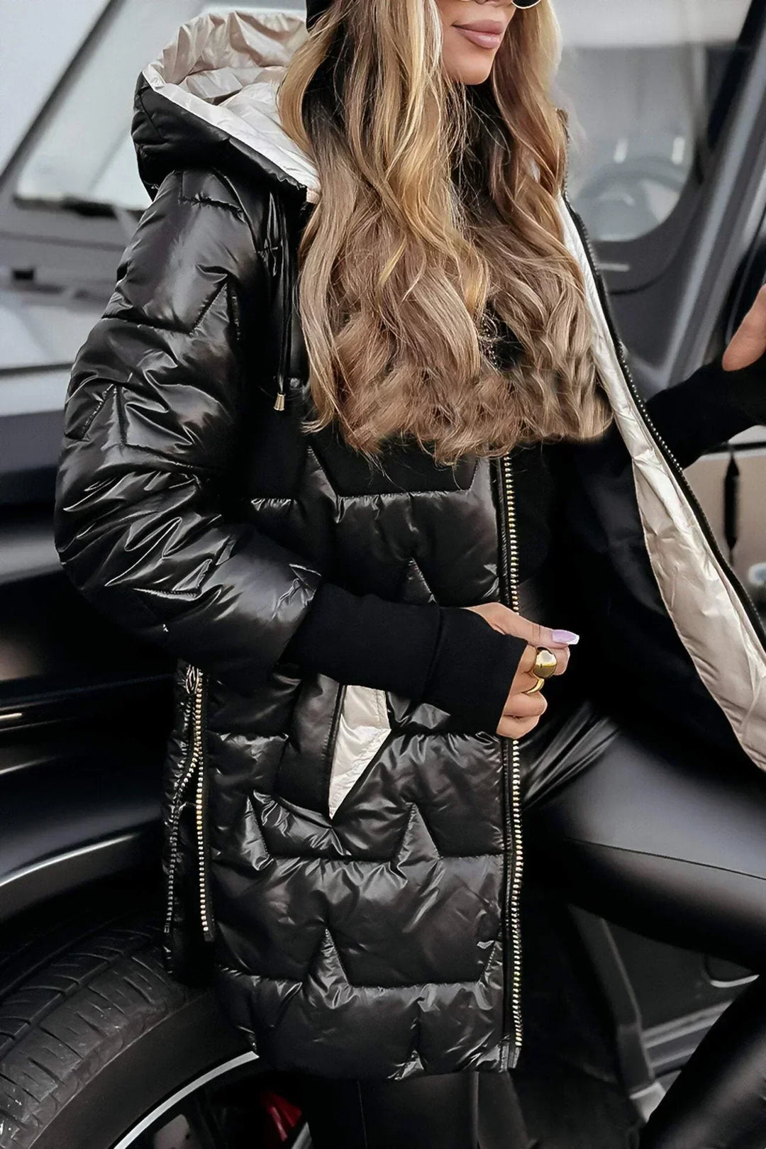 Women's Long Quilted Puffer Jacket with Hood