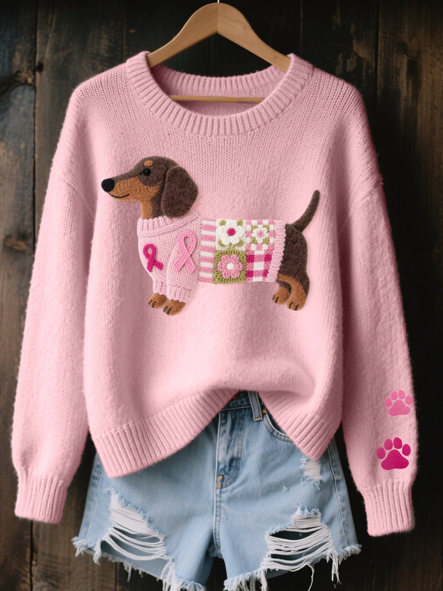Women's Dachshund Embroidered Knit Sweater
