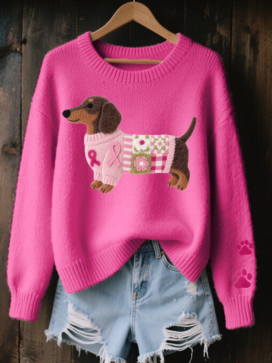Women's Dachshund Embroidered Knit Sweater