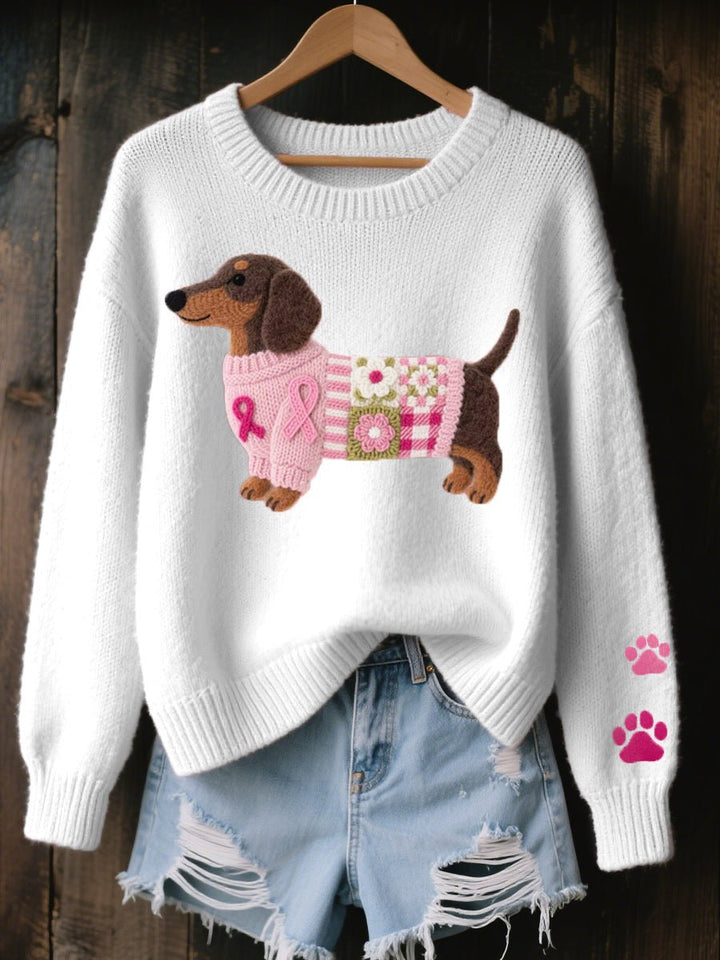 Women's Dachshund Embroidered Knit Sweater