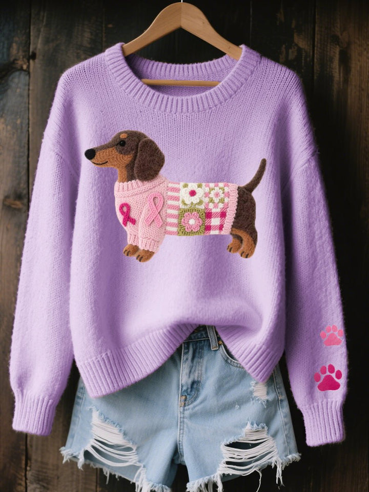 Women's Dachshund Embroidered Knit Sweater