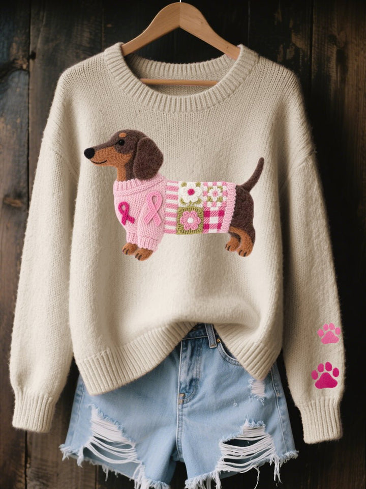 Women's Dachshund Embroidered Knit Sweater