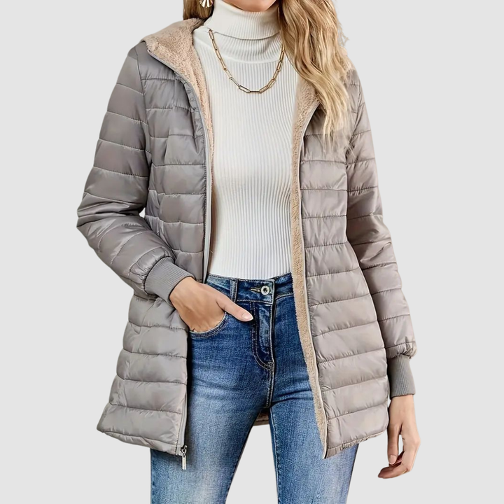 Women's Quilted Puffer Coat with Sherpa Lining for Warmth
