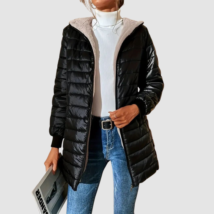 Women's Quilted Puffer Coat with Sherpa Lining for Warmth