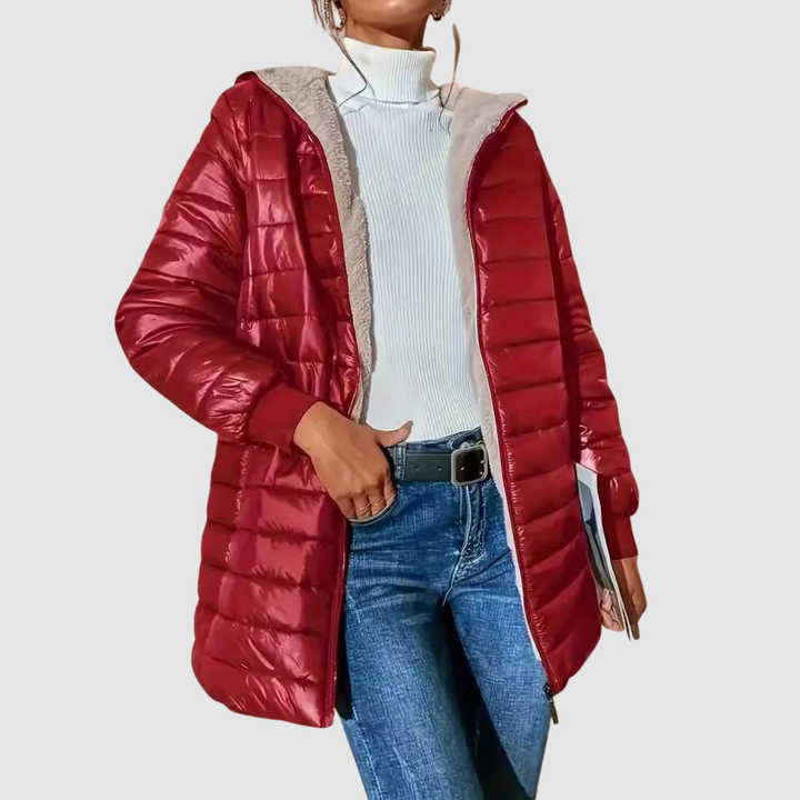 Women's Quilted Puffer Coat with Sherpa Lining for Warmth