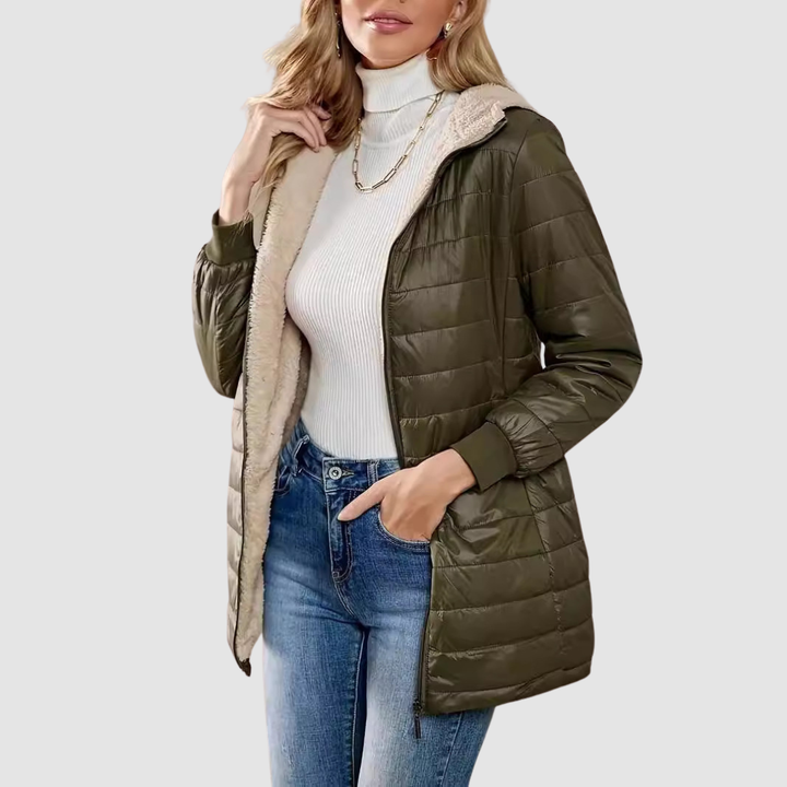 Women's Quilted Puffer Coat with Sherpa Lining for Warmth