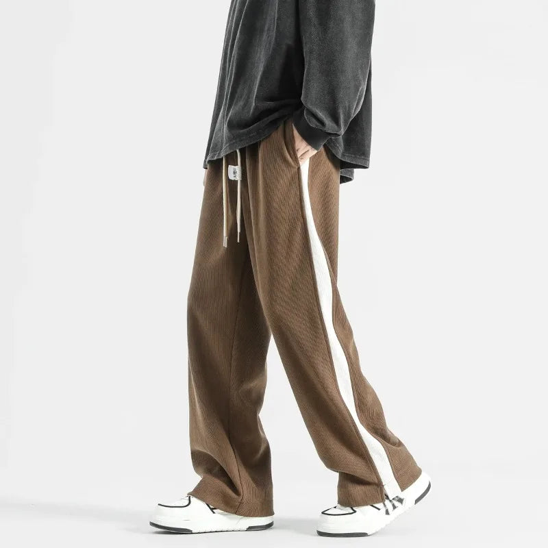 Men's Corduroy Wide-Leg Lounge Pants with Contrast Stripe