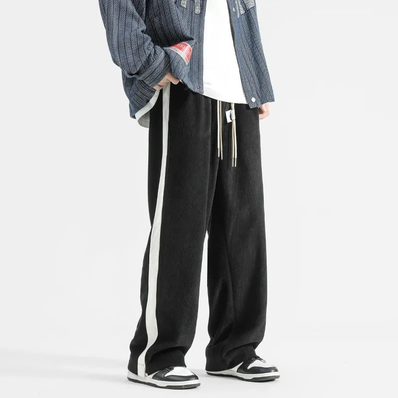 Men's Corduroy Wide-Leg Lounge Pants with Contrast Stripe
