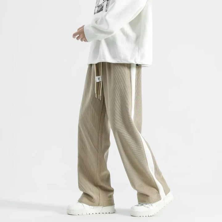 Men's Corduroy Wide-Leg Lounge Pants with Contrast Stripe