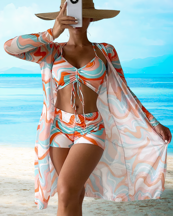 Marisse | Women's Three-Piece High Waist Bikini Set with Cover-Up
