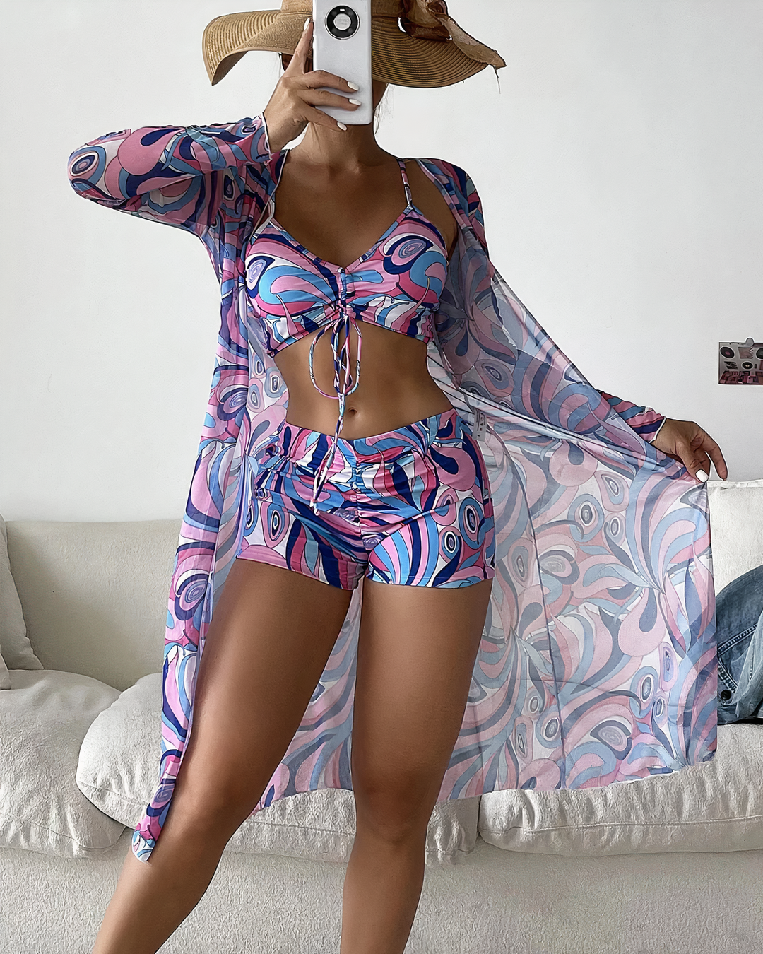 Marisse | Women's Three-Piece High Waist Bikini Set with Cover-Up