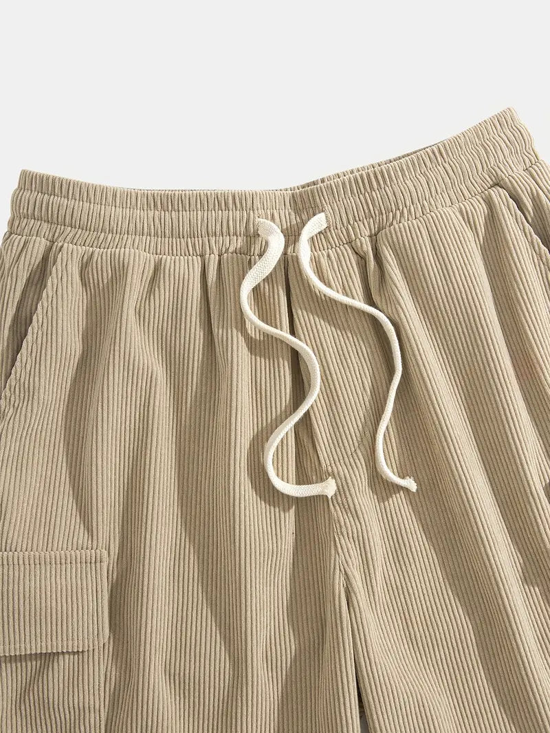 Tobias | Men's Trendy Beige Corduroy Cargo Summer Trousers