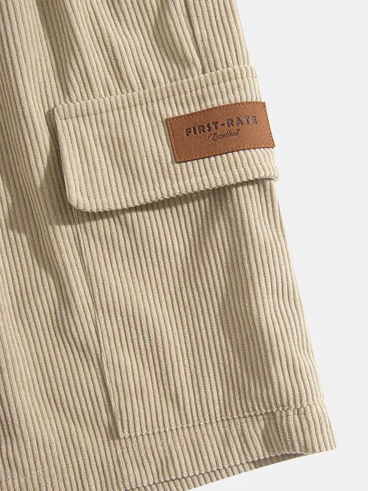 Tobias | Men's Trendy Beige Corduroy Cargo Summer Trousers