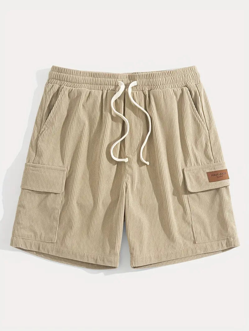 Tobias | Men's Trendy Beige Corduroy Cargo Summer Trousers