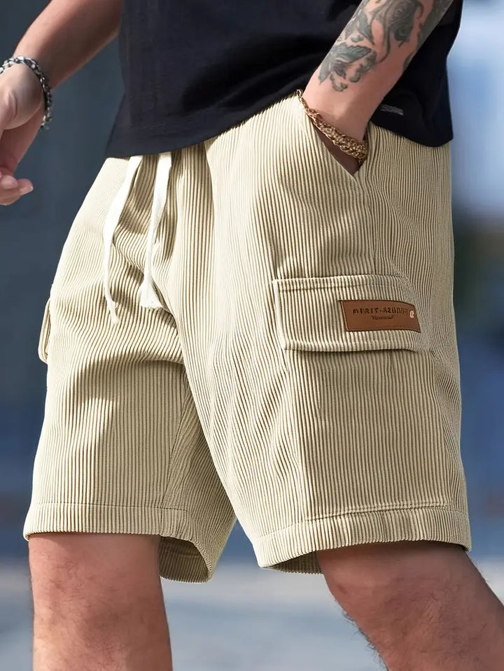 Tobias | Men's Trendy Beige Corduroy Cargo Summer Trousers
