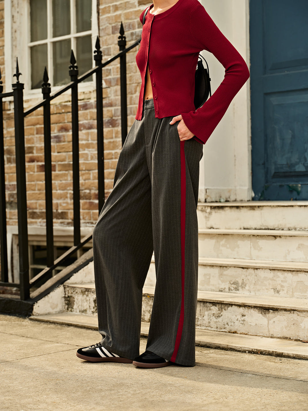 Liora | Women's Trendy High-Waist Chalk Stripe Trousers