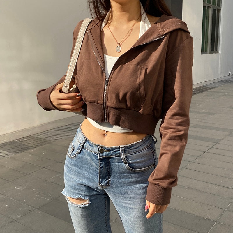 Alina | Women's Trendy Fitted Cropped Zip-Up Hoodie with Hood