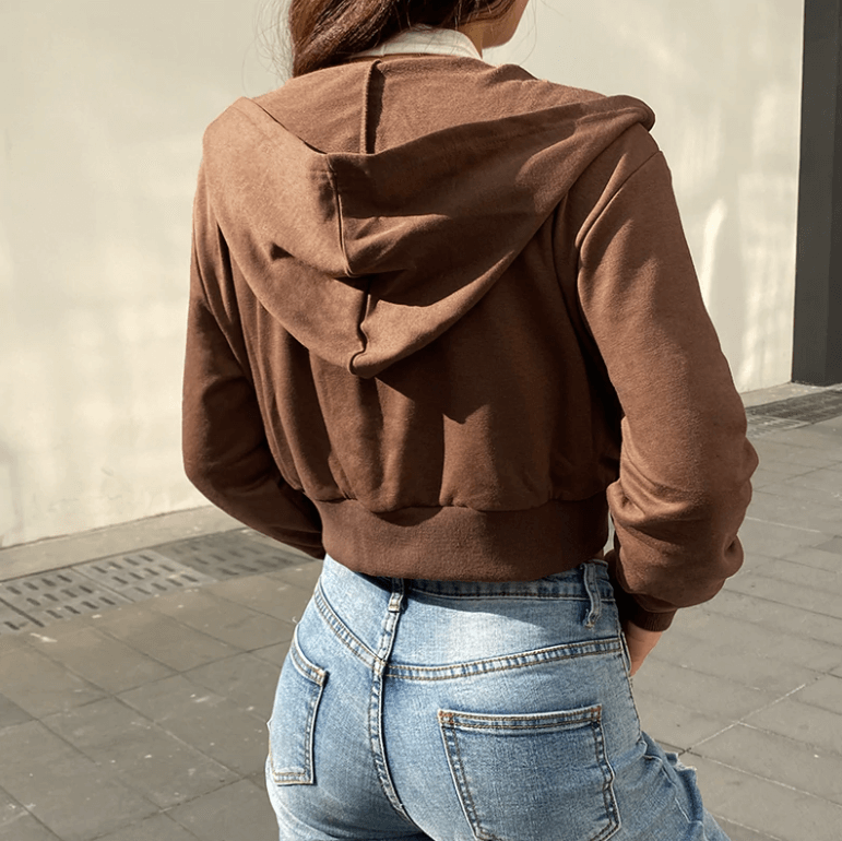 Alina | Women's Trendy Fitted Cropped Zip-Up Hoodie with Hood