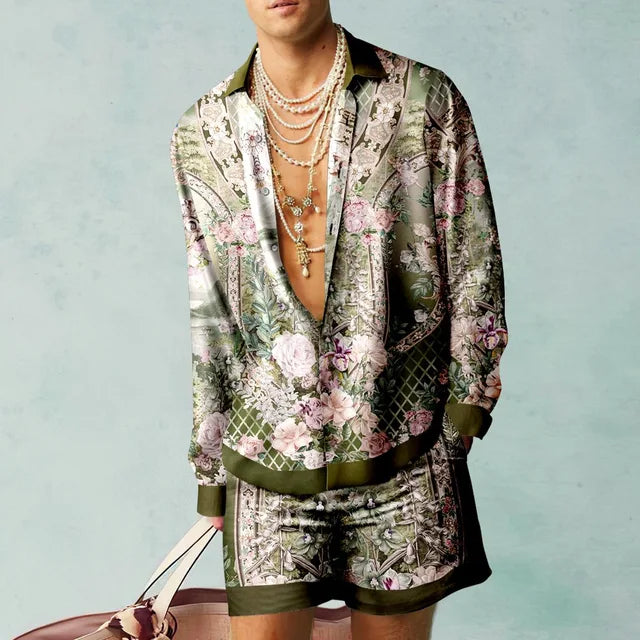 Fabio | Men's Trendy Hawaiian Set with Silk Look