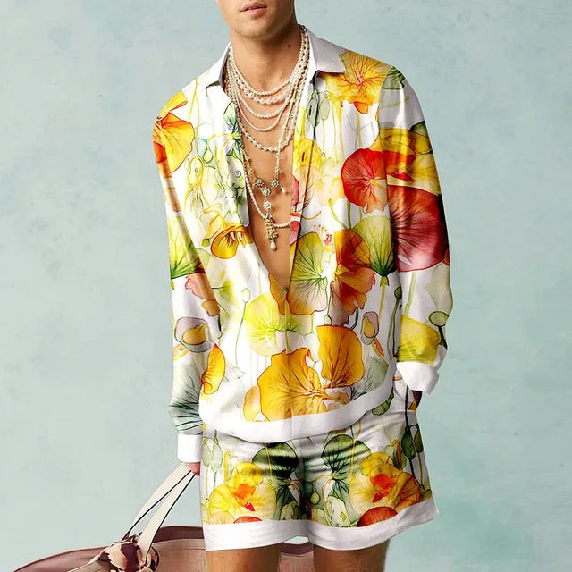 Fabio | Men's Trendy Hawaiian Set with Silk Look