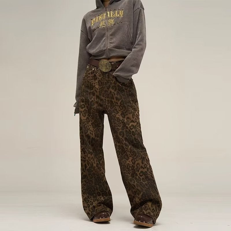 Layla | Women's Trendy Leopard Print Jeans