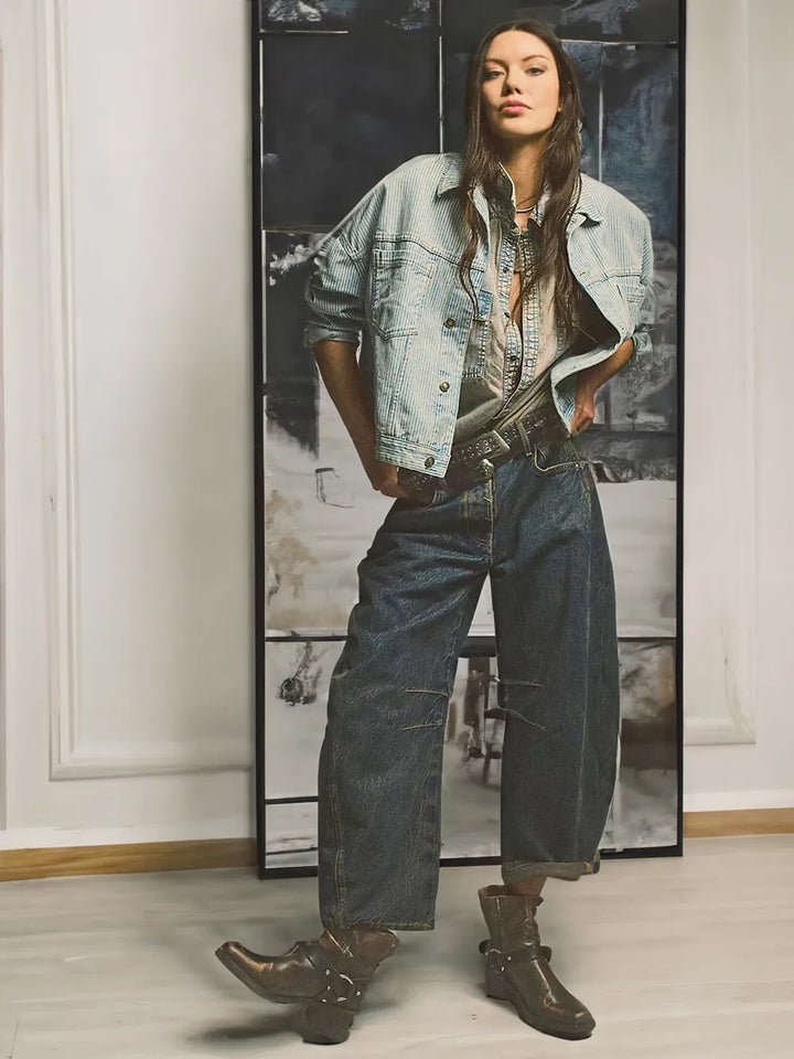 Livia | Women's Trendy Mid-Rise Barrel Jeans