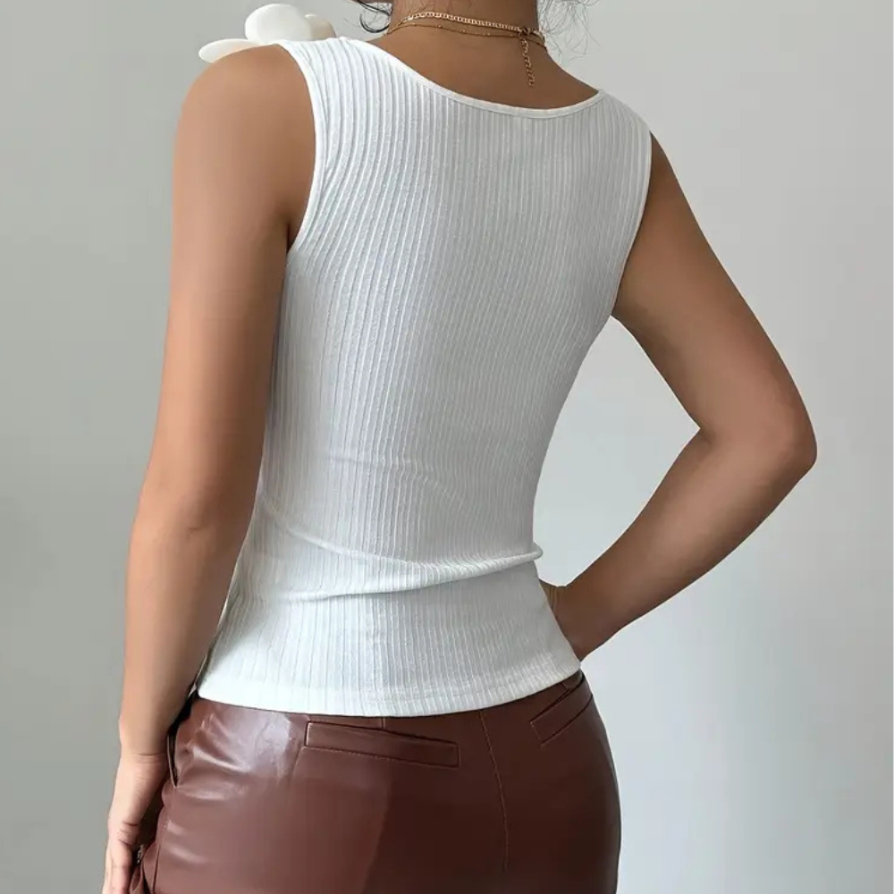 Elara | Women's Trendy White Sleeveless Top with Floral Details