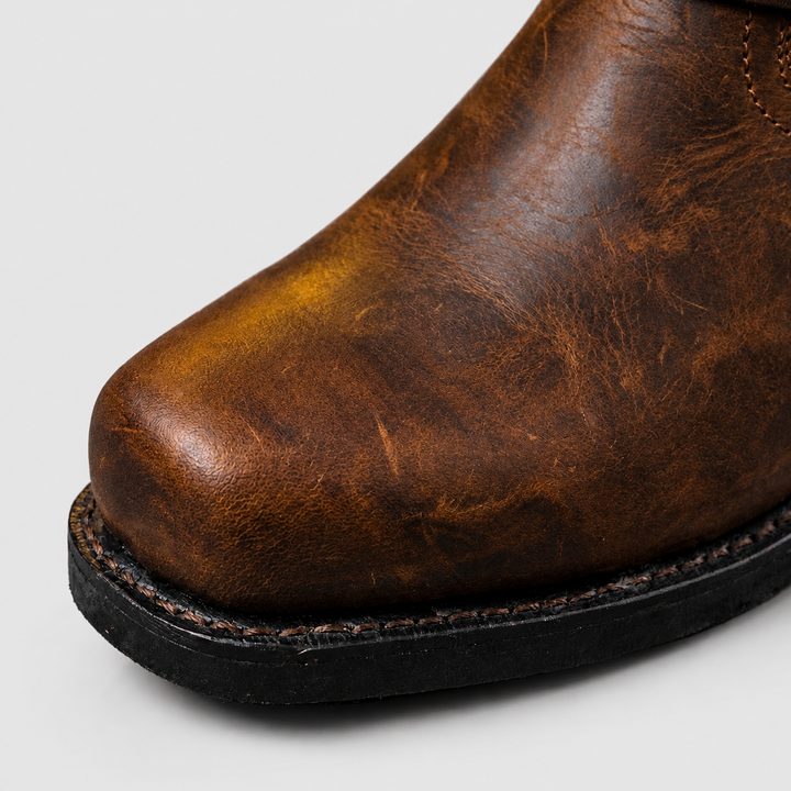 Men's Genuine Leather Mid-Calf Harness-Strap Boots