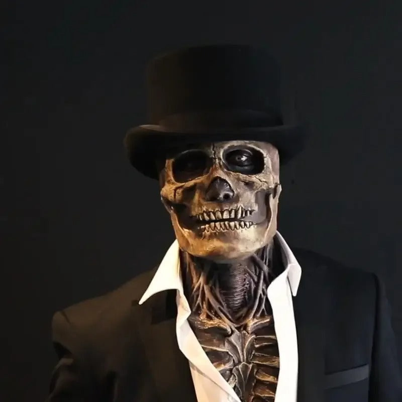 Halloween's Skeleton Costume with Latex Mask and Spine Bodysuit