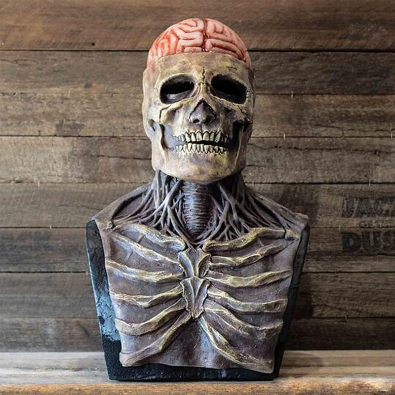Halloween's Skeleton Costume with Latex Mask and Spine Bodysuit