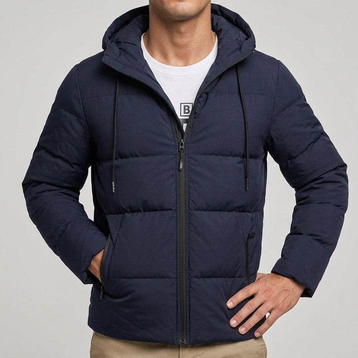 Men's Quilted Puffer Jacket with Drawstring Hood