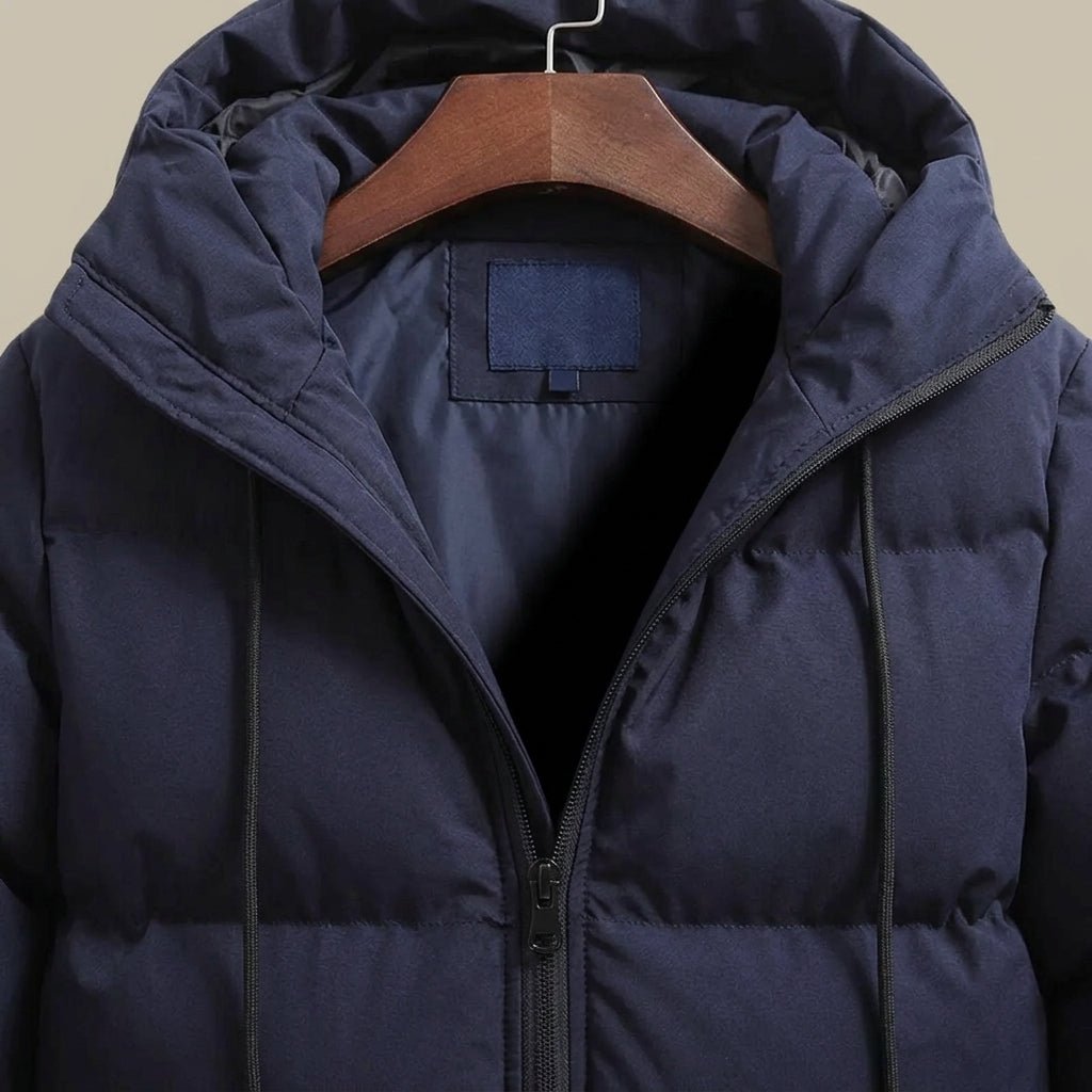 Men's Quilted Puffer Jacket with Drawstring Hood