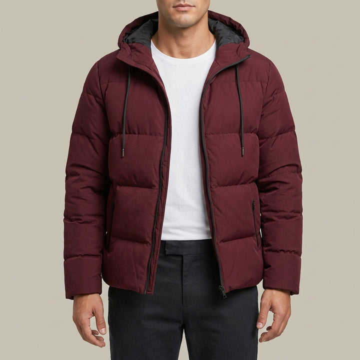Men's Quilted Puffer Jacket with Drawstring Hood