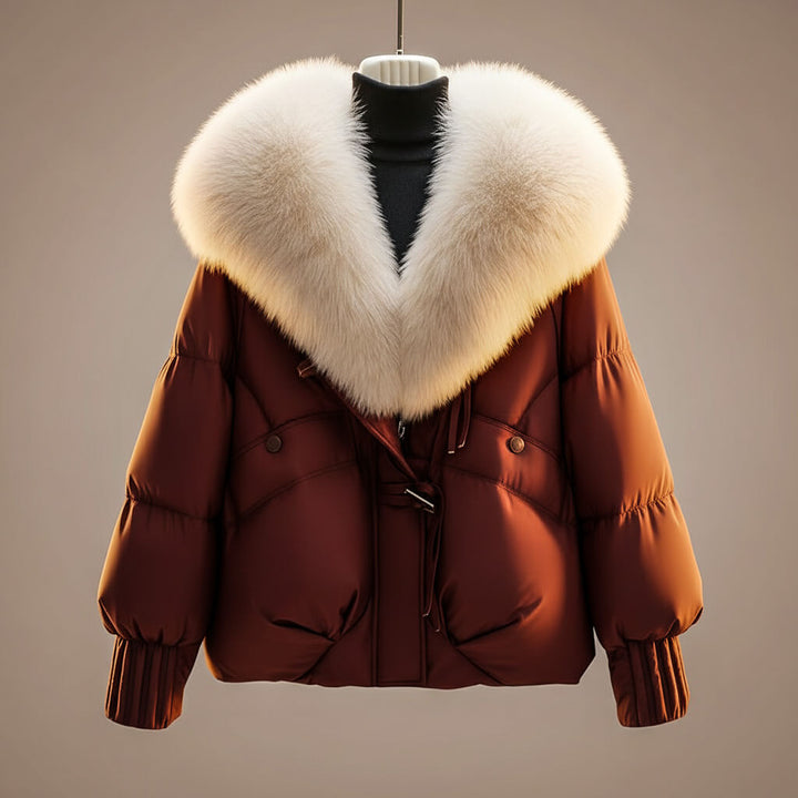 Women's Quilted Puffer Jacket with Faux Fur Collar