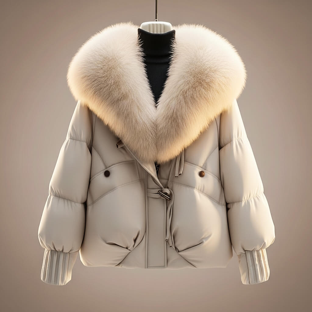 Women's Quilted Puffer Jacket with Faux Fur Collar