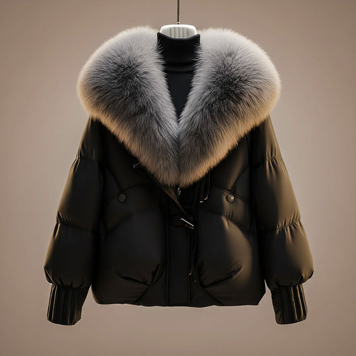 Women's Quilted Puffer Jacket with Faux Fur Collar
