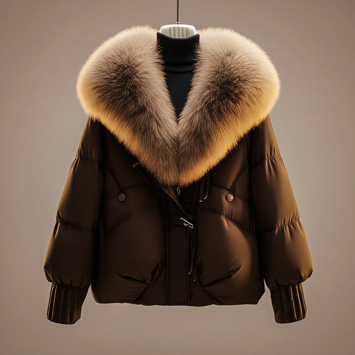 Women's Quilted Puffer Jacket with Faux Fur Collar